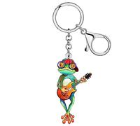 WEVENI - Portachiavi a forma di rana in acrilico, con simpatico ciondolo a forma di rana per auto, per donne e ragazze, Rana Chitarra, 41mm x 40mm