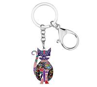 WEVENI - Portachiavi elegante in lega con gatto, accessorio per auto, per donne e ragazze, Viola, 42mm x 25mm