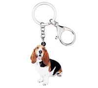 WEVENI Portachiavi in acrilico a forma di cane bassotto per donne e ragazze, per borse e portafogli da auto, Basset Hound Marrone, 46mm x 36mm