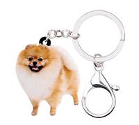 WEVENI Portachiavi in acrilico a forma di cane Pomerania, per donne e ragazze, Marrone, 41mm x 35mm