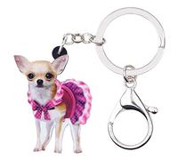 WEVENI Portachiavi in acrilico a forma di chihuahua, accessorio alla moda per donne e ragazze (rosso)