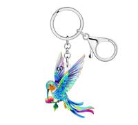 WEVENI Portachiavi in acrilico a forma di colibrì con fiori e uccelli, idea regalo per donne e ragazze, per borse, zaini, accessori per auto, Tono blu, M