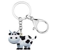 WEVENI Portachiavi in acrilico a forma di mucca da latte e bestiame, gioiello per donne e ragazze, bianco, 32mm x 45mm