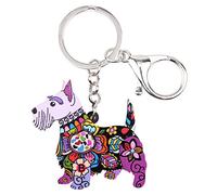 WEVENI Portachiavi in acrilico con cane Aberdeen Scottish Terrier, ciondoli per donne, ragazze, borse, portafogli, auto, Viola, 50mm x 50mm