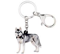 WEVENI Portachiavi in acrilico con cane siberiano Husky alla moda, gioiello per donne e ragazze, idea regalo