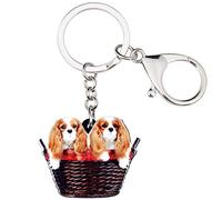 Weveni, portachiavi in acrilico con doppio cavalier King Charles Spaniel, ciondoli per donne, ragazze, borse, portafogli da auto (coppia B)
