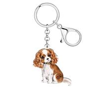 Weveni, portachiavi in acrilico con doppio cavalier King Charles Spaniel, ciondolo per donne, ragazze, borsa, portafoglio auto (caffè)