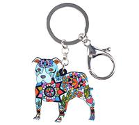 WEVENI Portachiavi in acrilico con motivo floreale Boston Terrier Pit Bull Dog Pet Portachiavi per donne ragazza borsa auto Charms (blu)