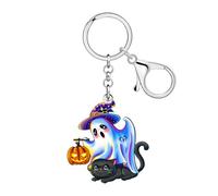 WEVENI Portachiavi in acrilico nero con gatto fantasma Halloween cappello da strega accessori per portachiavi regali da strega per donne ragazze bambini ciondoli chiave, bianco, Medium
