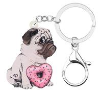 WEVENI Portachiavi in acrilico per San Valentino con carlino, gioiello per donne, ragazze, portafogli, accessori, Multicolore, 43mm x 36mm