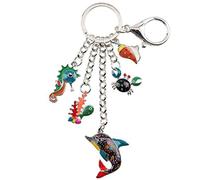 WEVENI Portachiavi in lega smaltata con granchio, delfino, conchiglia, colori oceano, gioielli per donne e ragazze, borsa per auto (multicolore)