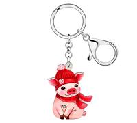 WEVENI Simpatico maiale regali acrilico anime rosa maiale portachiavi per donne ragazze portafoglio borsa chiavi auto fascino, Natale B, Medium