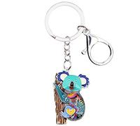 WEVENI Simpatico portachiavi in lega con koala australiano e ciondoli, gioielli per donne e ragazze per borsa, auto, portafoglio, Blu, 39mm x 26mm