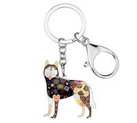 WEVENI Smalto Cane Siberiano Husky Portachiavi Animale Domestico Gioielli per Le Donna Ragazze Borsa Auto Portafoglio (Marrone)
