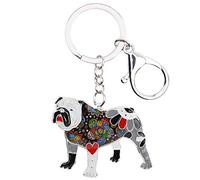 WEVENI Smalto Lega Bulldog Inglese Bull Terrier Cane Portachiavi Accessori Gioielli per Le Donna Ragazze Borsa Charms (Grigio)