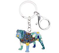 WEVENI Smalto Lega Bulldog Inglese Bull Terrier Cane Portachiavi Accessori Gioielli per Le Donna Ragazze Borsa Charms (Blu)