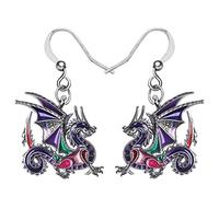 WEVENI Smalto Lega Carino Drago Orecchini Dinosauro Pendenti Moda Gioielli Charms Regalo per Donna Bambina Signore (Lilla)