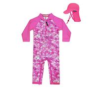 weVSwe Costume da Bagno Bambina UPF 50+ Manica Lunga One Piece Protezione UV Rash Guard con Cappello da Sole Squame di Pesce 6-12 Mesi