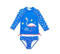 weVSwe Costume da Bagno per Bambina - Set di 2 Rashguards A Maniche Lunghe per Bambini UV Spf50+ Protezione Solare Little Princess Blue Flamingo 3-4 Anni