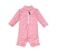 weVSwe Costume da Bagno per Bambina UPF 50+ Protezione Solare Tessuto Riciclato Protezione per Eruzione Cutanea A Maniche Lunghe con Bottoni Inguinali Balena Rosa 6-12 Mesi