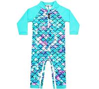 weVSwe Costume da Bagno per Bambini UPF 50+ Protezione Solare Tessuto Riciclato Neonata Un Pezzo Manica Lunga Rash Guard Verde Squame di Pesce 3 Anni
