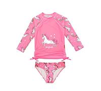 weVSwe Costumi da Bagno per Ragazze - Set di 2 Pezzi Rash Guard Costume da Bagno A Maniche Lunghe per Bambini SPF 50+ Costume da Bagno Protezione Solare Bow-Knot Arcobaleno Rosa Unicorno 10 Anni