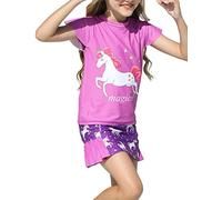 weVSwe Ragazze Costumi da Bagno Gonna/Boyshort UPF 50+ Tessuto Riciclato Bambino Due Pezzi Estate Viola Unicorno 10 Anni