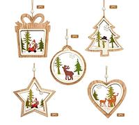 WEWAYSMILE 10 ornamenti natalizi in legno, decorazioni in legno per albero di Natale, fette di legno non finite, per decorazioni per albero di Natale e forniture artigianali per feste di Natale