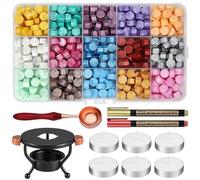 WEWINK PLUS Kit di timbri per ceralacca, 15 colori e 310 perline con sigillo di cera, scaldacera, cucchiaio da fusione, per buste lettere, timbri per ceralacca per regalo e decorazione