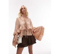 WeWoreWhat - Blusa color mandorla con volant e laccio sul davanti-Neutro S