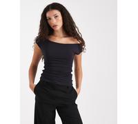 WeWoreWhat - Crop top asimmetrico nero con arricciature e spalle scoperte M