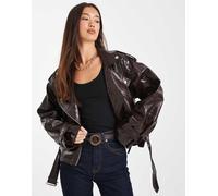 WeWoreWhat - Giacca stile biker taglio corto marrone scuro effetto coccodrillo XL