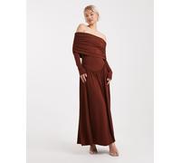 WeWoreWhat - Vestito midi arricciato bordeaux con scollo Bardot-Rosso XL
