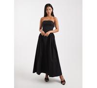 WeWoreWhat - Vestito nero senza spalline strutturato con corsetto, vita scesa e gonna al polpaccio 44