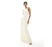 WeWoreWhat - Vestito punto smock lungo color avorio con vita scesa-Bianco XXS