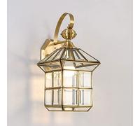 WEYIMVTO lampada da parete, Lanterna da parete for esterni in ottone 18x38 cm con base E27, paralume in vetro, luce esterna, applique for portico
