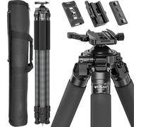 WEYLLAN HU323 Treppiede in Fibra di Carbonio Verticale, con Testa a Sfera da 52mm, Arca Rail MLOK, Piastra a Sgancio Rapido Arca, Arca to Picatinny Adapter, Borsa per il Trasporto, Max Carico 25 kg