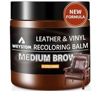 WEYSTOM Kit Riparazione Pelle,Marrone Medio Balsamo Ricolorante,Ripara Pelle Divano Graffio,Tinture per Mobili,Rinnovare e Ripristinare Pelle Invecchiata,Sbiadita,Screpolata,Sbucciata e Scottata