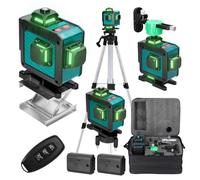 Weytoll Livella laser 4 x 360 16 linee Laser a linea trasversale verde con 2 batterie, base di sollevamento, supporto a parete magnetico,Treppiede da 1,2 m (blu)