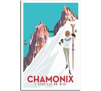 WEYUE Poster in tela Chamonix Sci Vintage Travel Poster Canvas Home Decor Dipinti decorativi Wall Art Room Non incorniciato 30x45cm