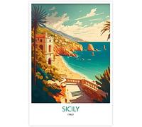 WEYUE Poster in tela Poster di viaggio vintage in Sicilia, dipinti murali su tela, decorazioni per la casa, arte murale Non incorniciato 30x45cm