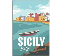 WEYUE Poster in tela Sicilia Italia Poster da viaggio vintage Poster da parete Decorazioni per la casa Decorazioni per la camera su tela Non incorniciato 30x45cm
