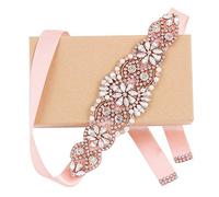 WEZTEZ Cintura da sposa con perle e nastro di raso, realizzata a mano, sottile, per abiti da sera formali, Oro rosa-blush, taglia unica