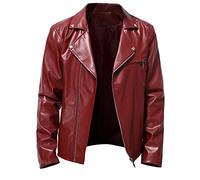 WFEI Giacca da Uomo Molla Autunno Uomo Streetwear PU Giacca in Pelle Mens Zipper Hip Hop Coat Cappotto da Uomo Maschile Giacche in Ecopelle in Ecopelle,Rosso,XXL