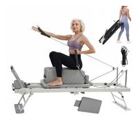 WFGI Pilates Reformer, Attrezzatura per Macchina Pilates piegabile con Accessori riformatore, Scatola del riformatore, tavola da Salto, 10 Tubo Inossidabile in Acciaio Inossidabile,Grigio