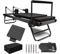 WFGI Pilates Reformer Machine Pieghevole, Pilates Machine Per Casa E Palestra, Migliora La Forza Del Core E L'equilibrio Pilates Reformer Con 10 Molle in Acciaio Inossidabile,Nero