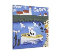 Wfhbcnhg Maud Lewis - Stampa su tela con pittura a olio astratta in stile campagna, decorazione da parete moderna per camera da letto e soggiorno, 30 x 30 cm, con cornice