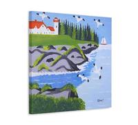 Wfhbcnhg Maud Lewis - Stampa su tela con pittura a olio astratta in stile campagna, decorazione da parete moderna per camera da letto e soggiorno, 60 x 60 cm, con cornice