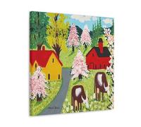 Wfhbcnhg Maud Lewis - Stampa su tela con pittura a olio astratta in stile campagna, decorazione da parete moderna per camera da letto e soggiorno, 70 x 70 cm, con cornice