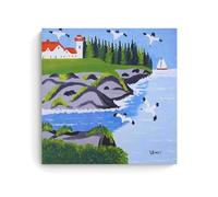 Wfhbcnhg Maud Lewis - Stampa su tela con pittura a olio astratta in stile campagna, decorazione da parete moderna per camera da letto e soggiorno, 70 x 70 cm, senza cornice
